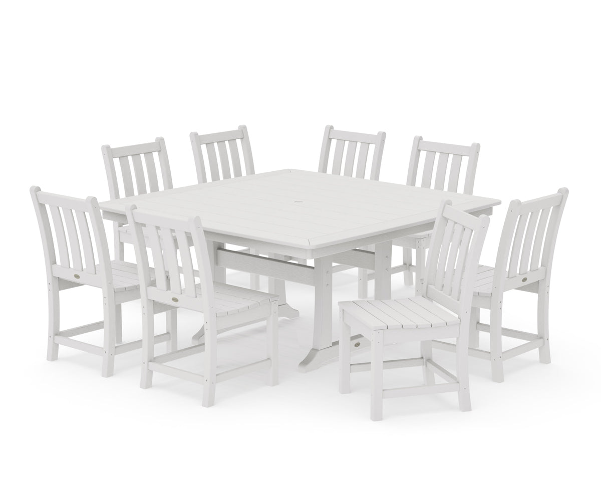 POLYWOOD Traditional Garden 9-Piece Nautical Trestle Dining Set in Vintage White