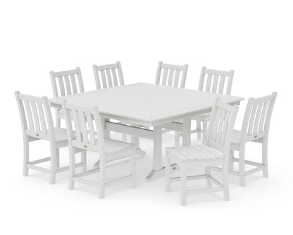 POLYWOOD Traditional Garden 9-Piece Nautical Trestle Dining Set in Vintage White