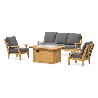 POLYWOOD Braxton Deep Seating Fire Pit Table Set in Natural