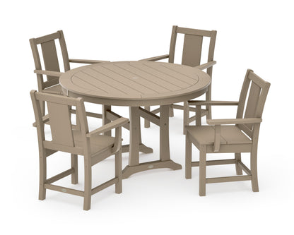 POLYWOOD Prairie 5-Piece Round Dining Set with Trestle Legs in Vintage Sahara
