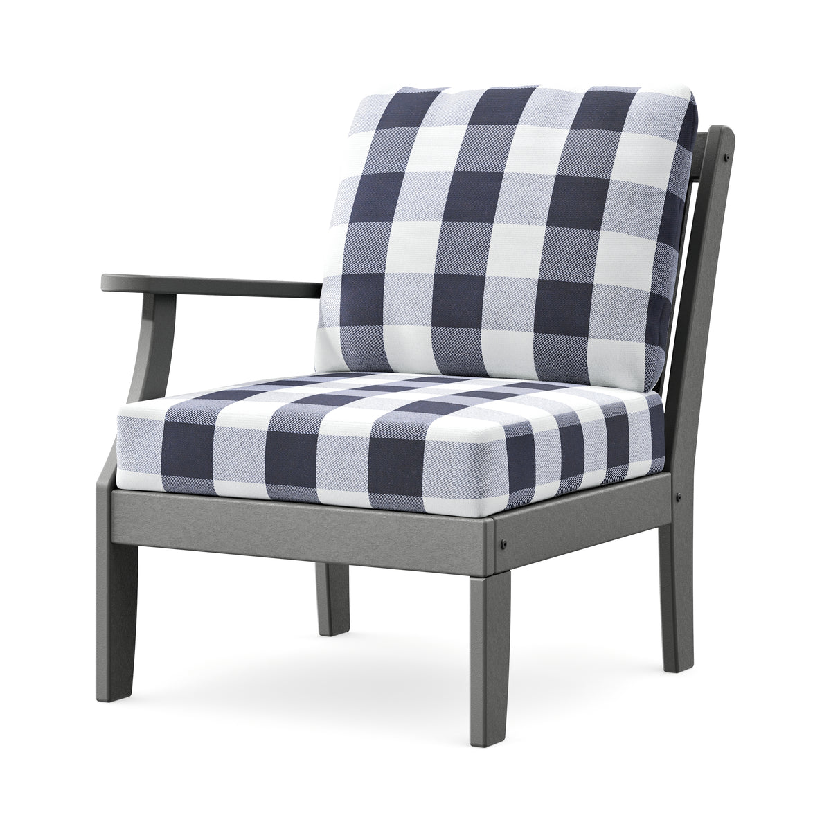 POLYWOOD Braxton Modular Left Arm Chair in Slate Grey / Buffalo Plaid Navy