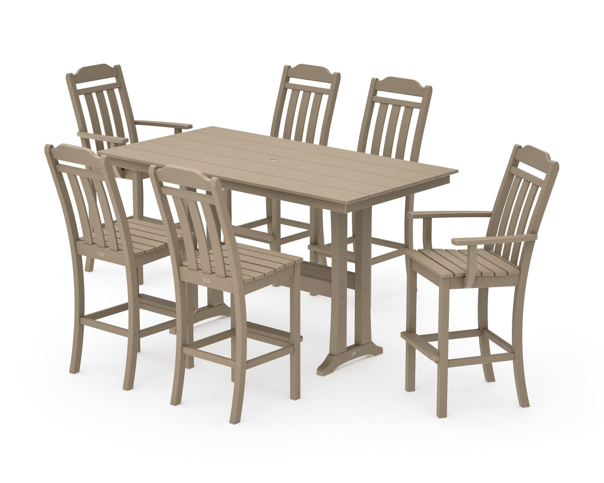POLYWOOD Cottage 7-Piece Farmhouse Bar Set with Trestle Legs in Vintage Sahara