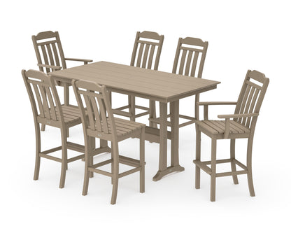 POLYWOOD Cottage 7-Piece Farmhouse Bar Set with Trestle Legs in Vintage Sahara