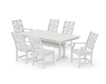 POLYWOOD Wovendale 7-Piece Farmhouse Dining Set with Trestle Legs in Vintage White