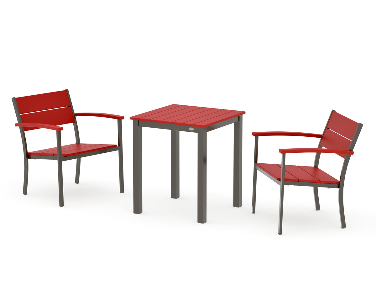 POLYWOOD Main Street 3-Piece Square Dining Set in Bronze / Sunset Red