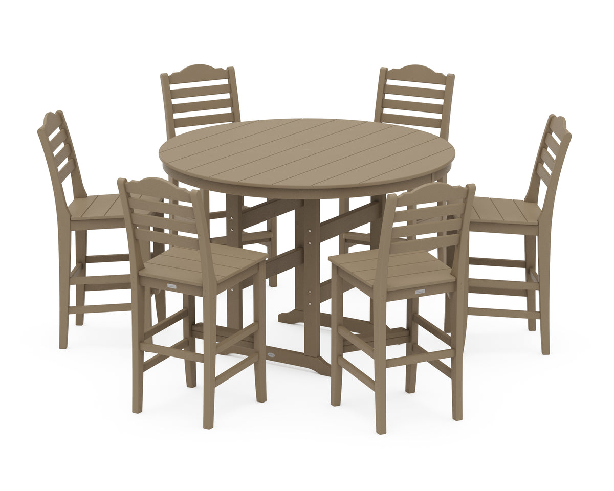 POLYWOOD Savannah 7-Piece Farmhouse Side Chair Round Bar Set in Vintage Sahara