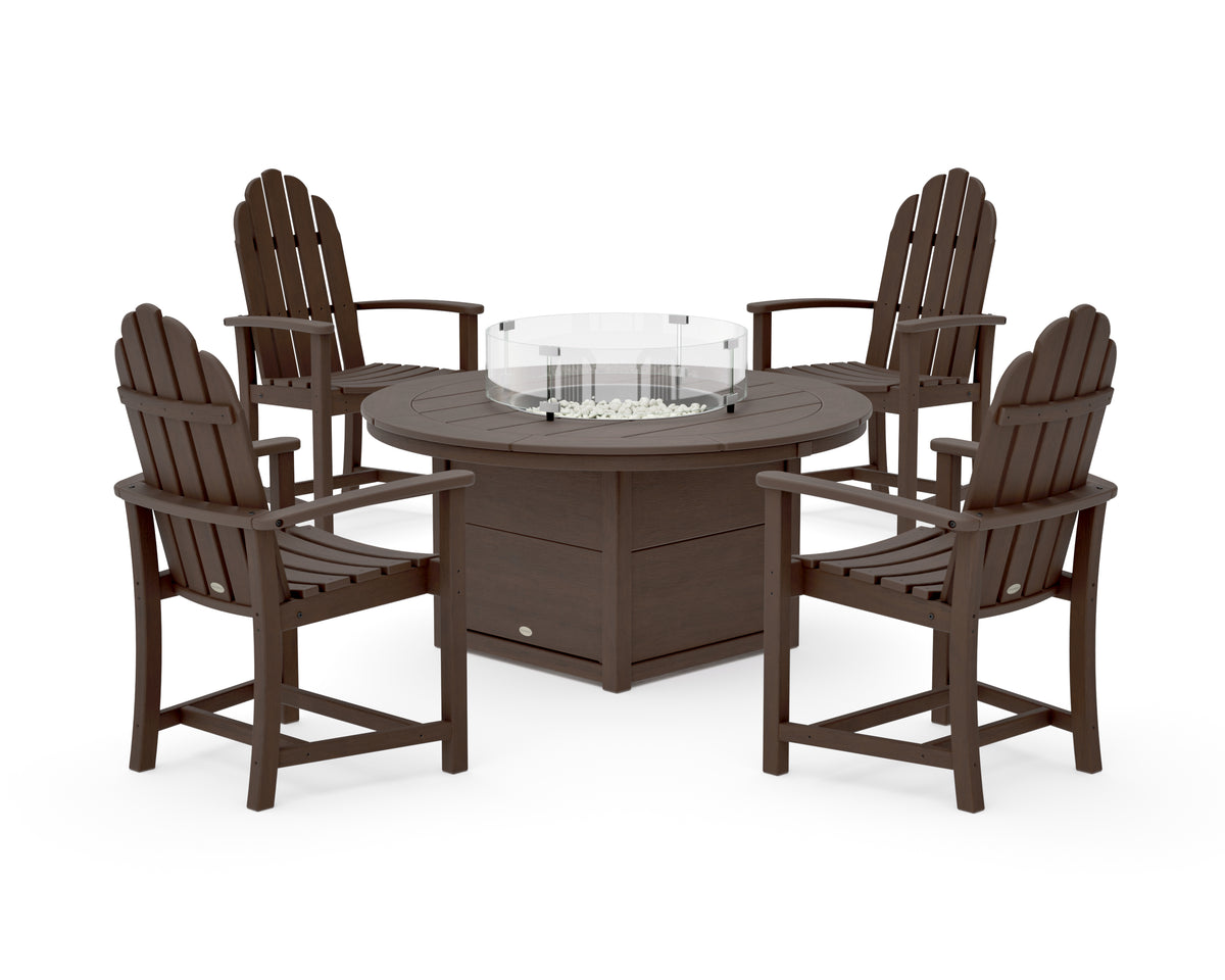 POLYWOOD Classic 4-Piece Upright Adirondack Conversation Set with Fire Pit Table in Kona
