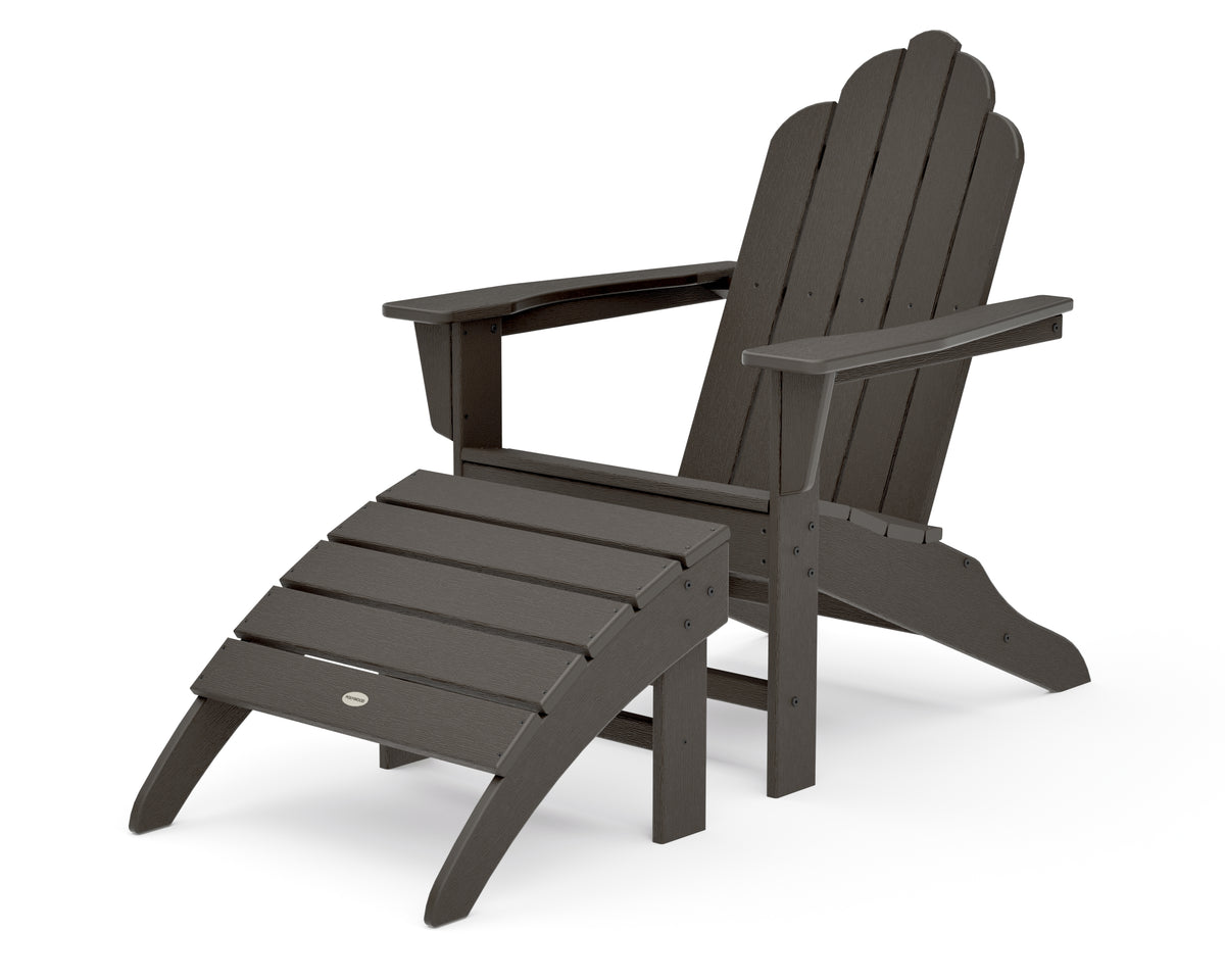 POLYWOOD Long Island Adirondack 2-Piece Set with South Beach Adirondack Ottoman in Vintage Coffee