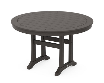 POLYWOOD Nautical Trestle 48" Round Dining Table in Vintage Coffee