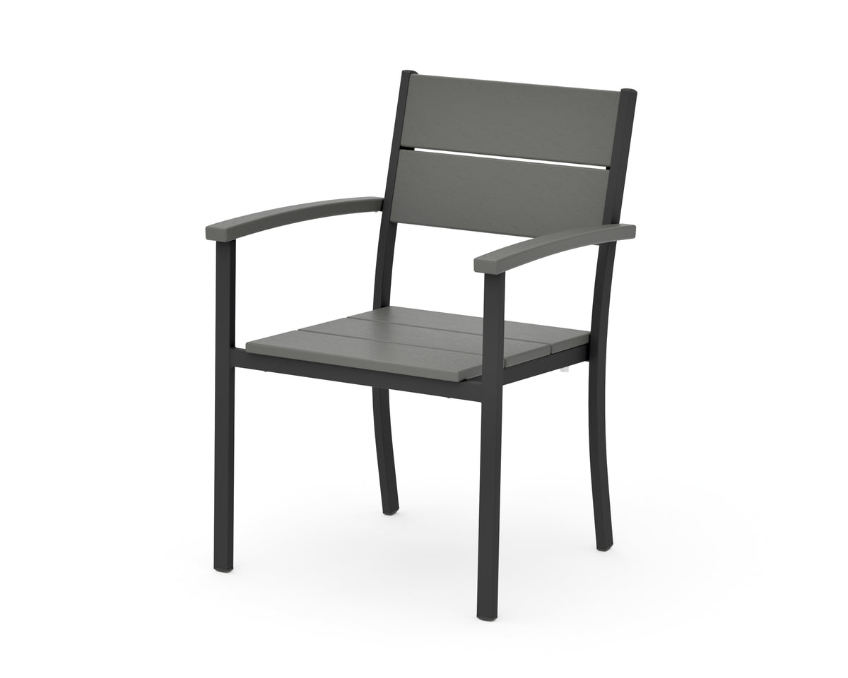 POLYWOOD Main Street Stacking Dining Arm Chair in Black / Slate Grey
