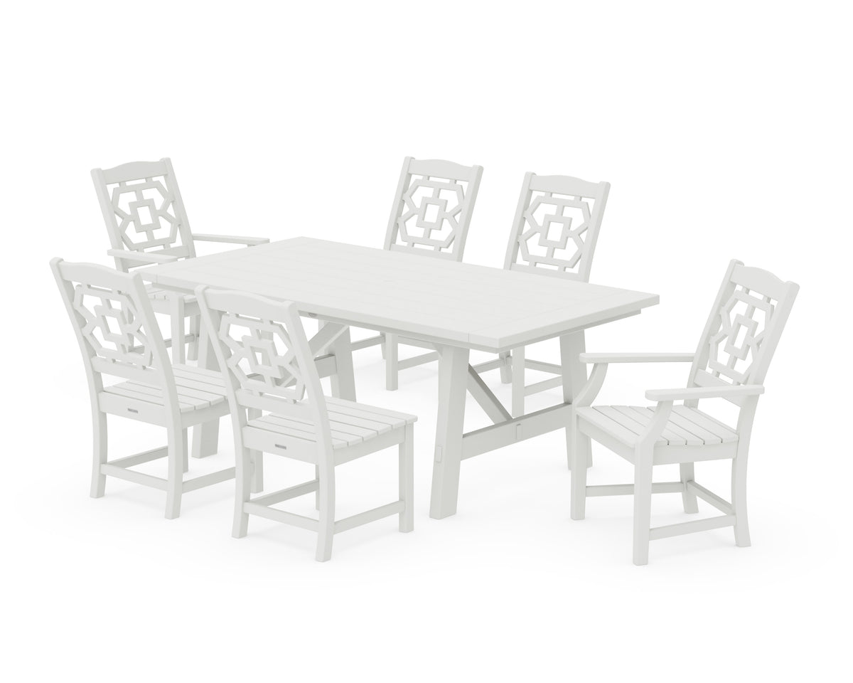 POLYWOOD Chinoiserie 7-Piece Rustic Farmhouse Dining Set in Vintage White
