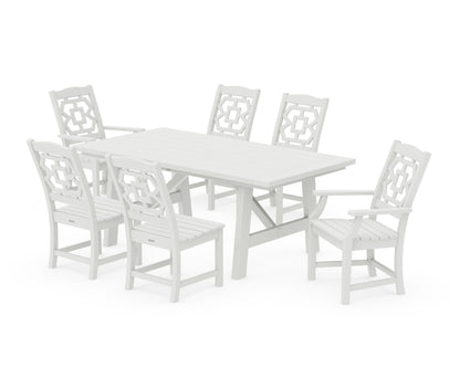 POLYWOOD Chinoiserie 7-Piece Rustic Farmhouse Dining Set in Vintage White