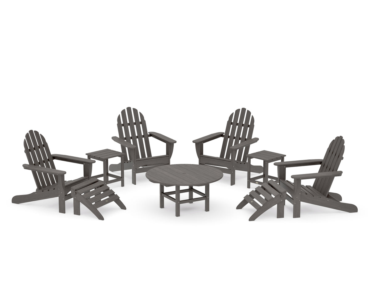 POLYWOOD Classic Adirondack Chair 9-Piece Conversation Set in Driftwood