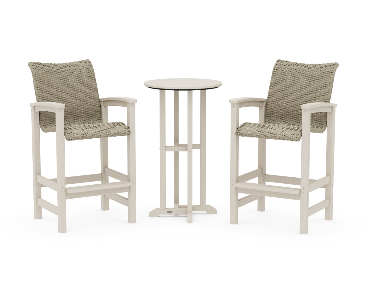 POLYWOOD Coastal Woven 3-Piece Farmhouse Bar Set in Sand / Dune Grass