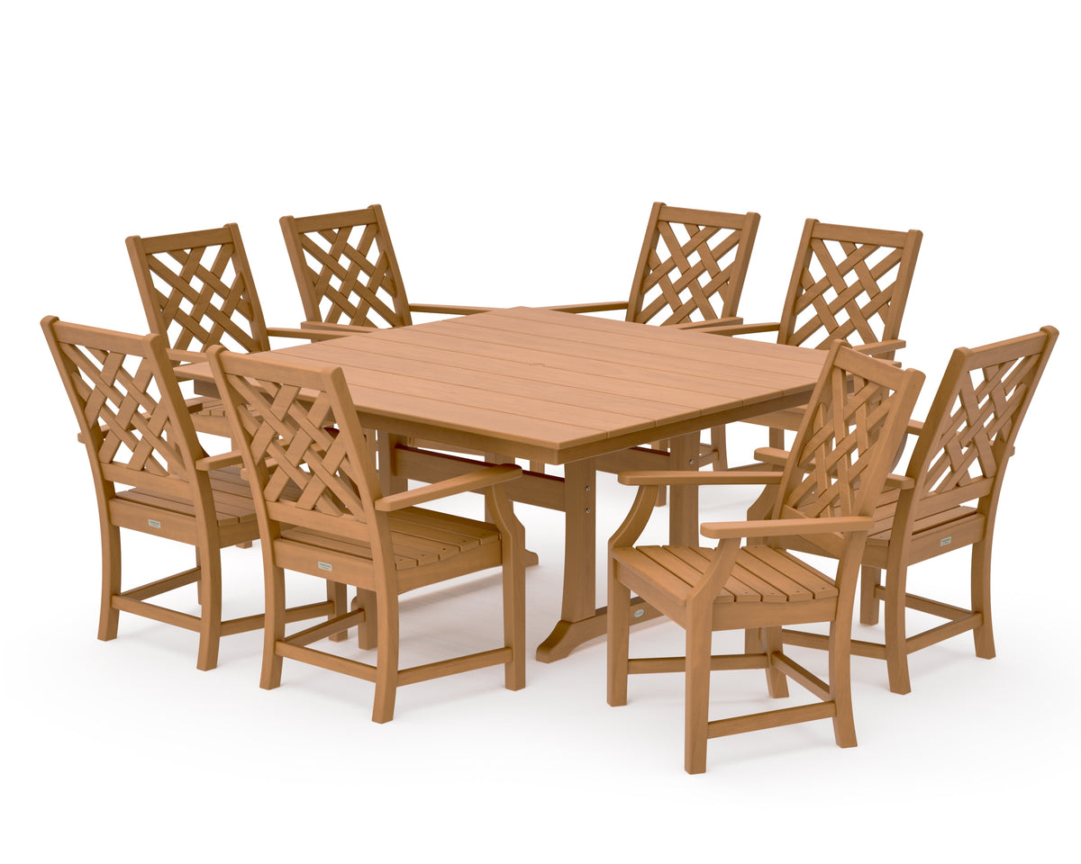 POLYWOOD Wovendale 9-Piece Square Farmhouse Dining Set with Trestle Legs in Natural
