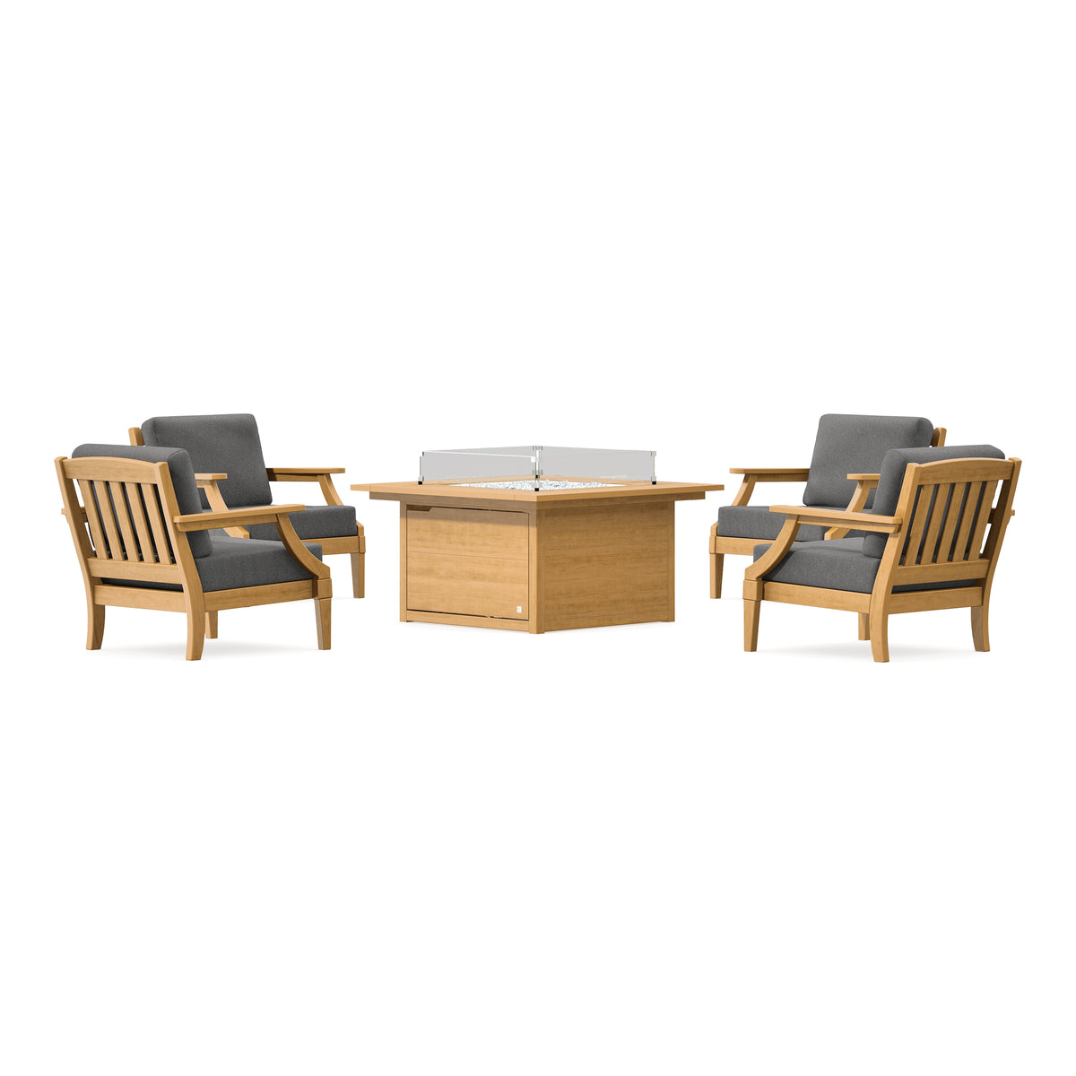 POLYWOOD PW Designer Series Estate 5-Piece Lounge Fire Table Set in Natural / Ash Charcoal