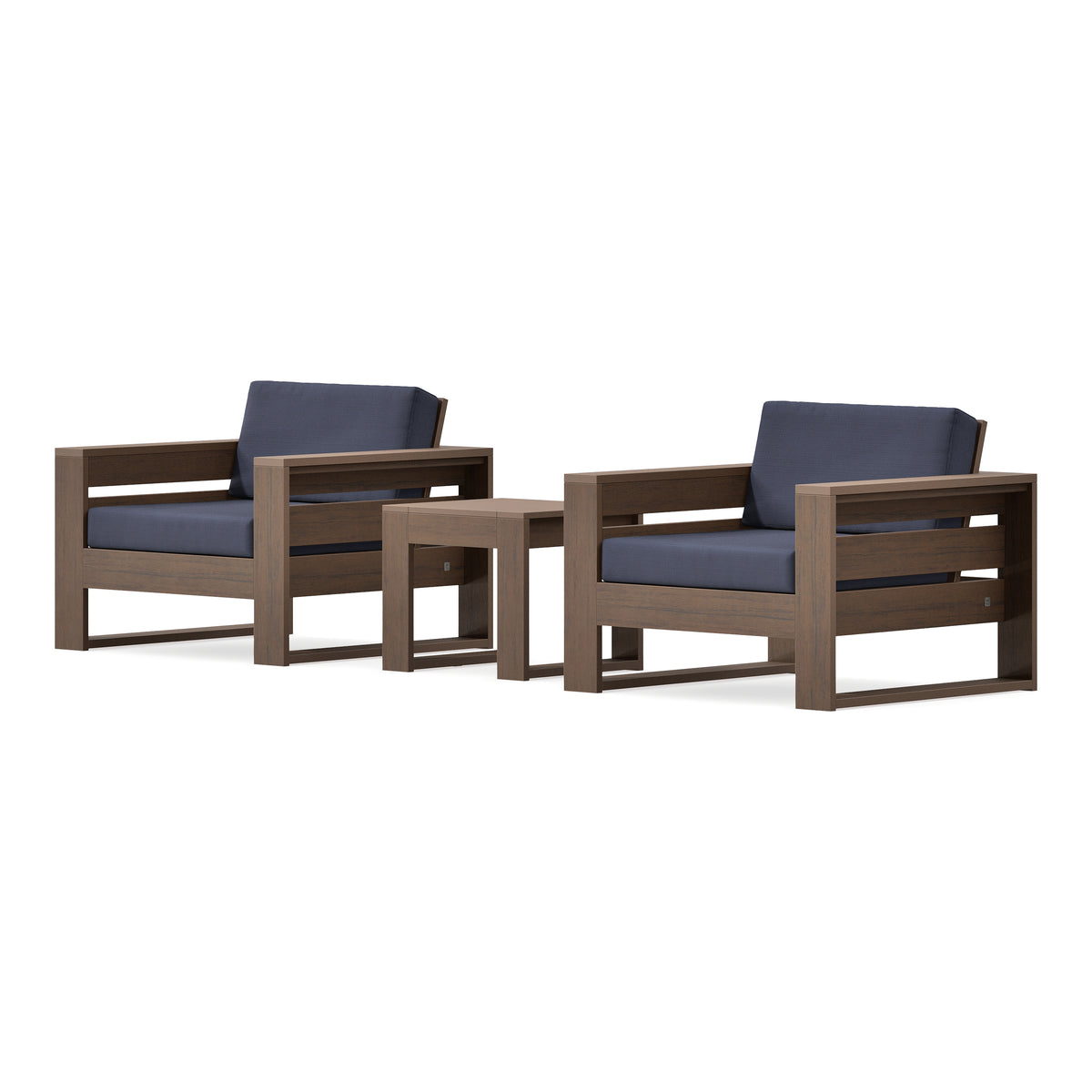 POLYWOOD PW Designer Series Latitude 3-Piece Lounge Chair Set in Kona / Navy Linen