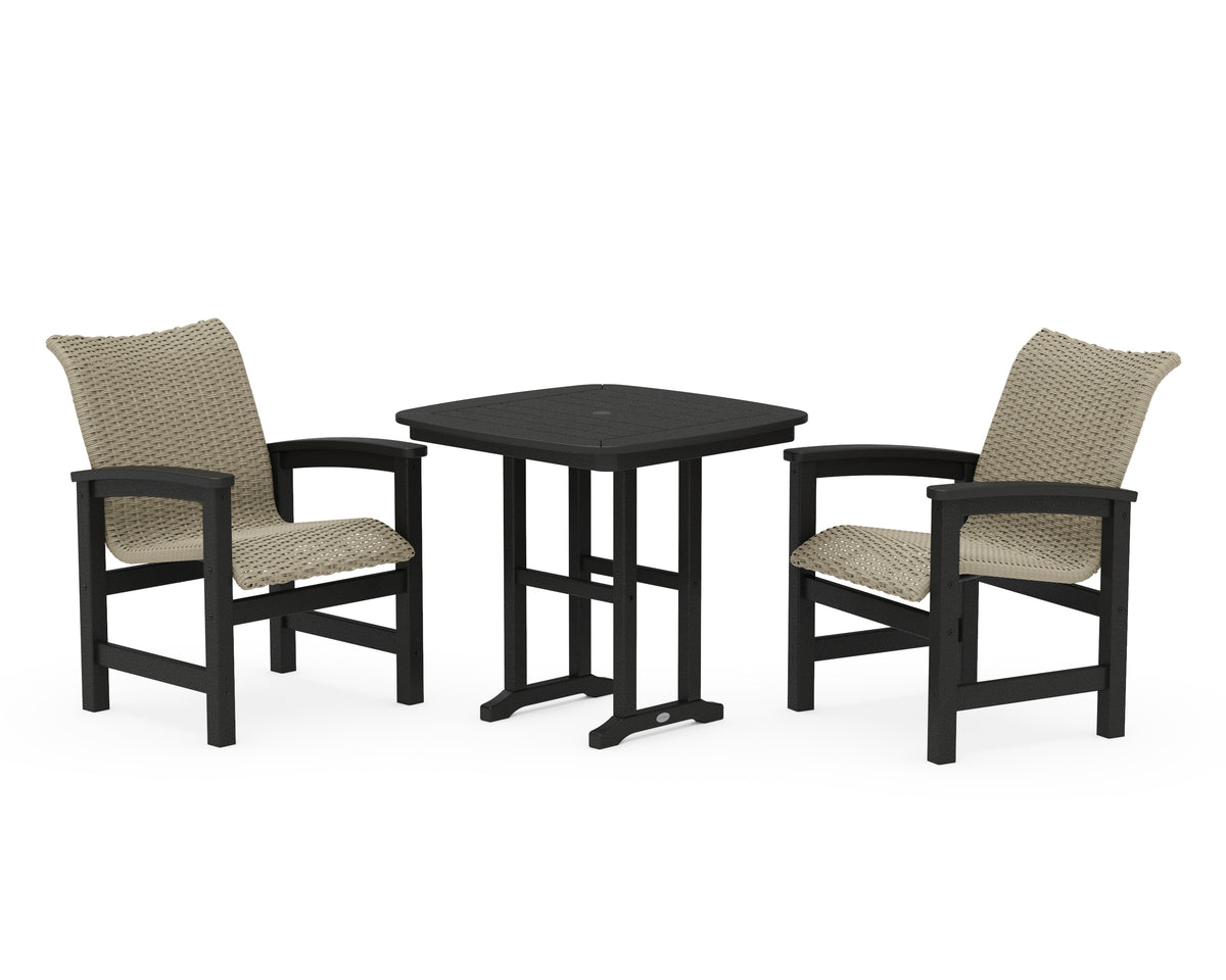 POLYWOOD Coastal Woven 3-Piece Dining Set in Black / Dune Grass