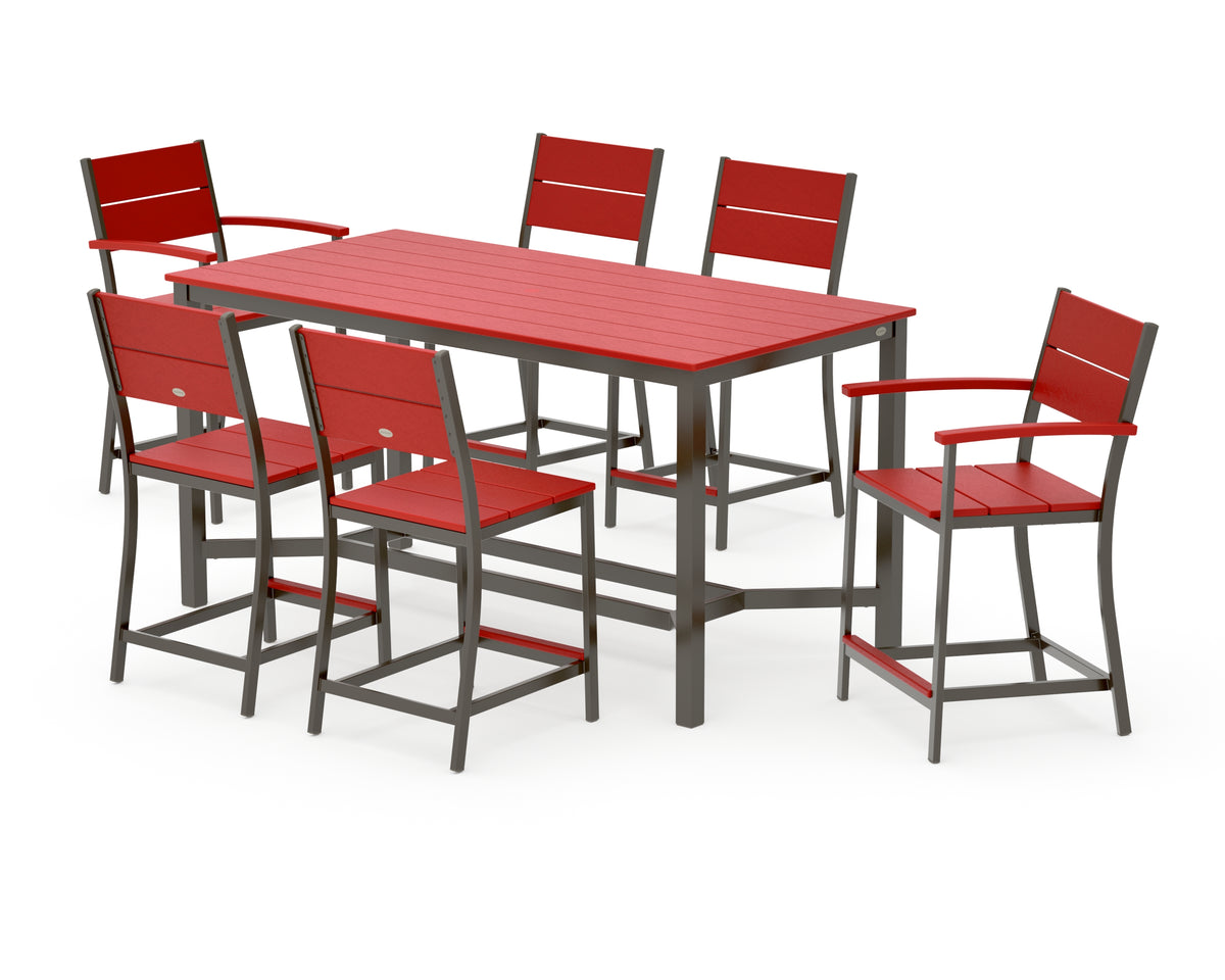 POLYWOOD Main Street 7-Piece Counter Set in Bronze / Sunset Red