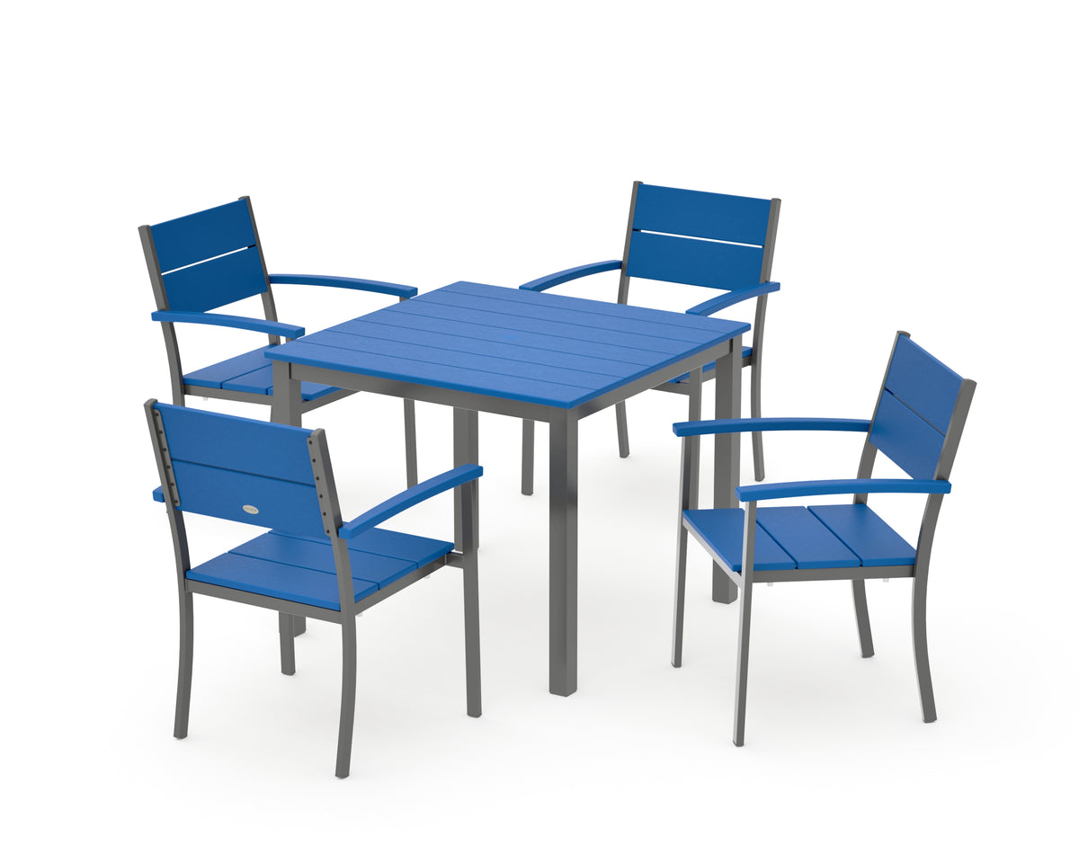 POLYWOOD Main Street 5-Piece Dining Set with Main Street 36" x 36" Dining Table in Charcoal / Pacific Blue