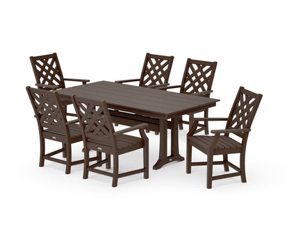 POLYWOOD Wovendale Arm Chair 7-Piece Farmhouse Dining Set with Trestle Legs in Kona