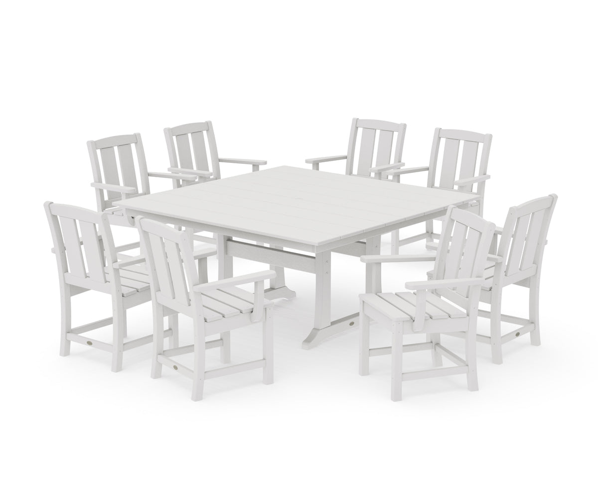 POLYWOOD Mission 9-Piece Square Farmhouse Dining Set with Trestle Legs in Vintage White