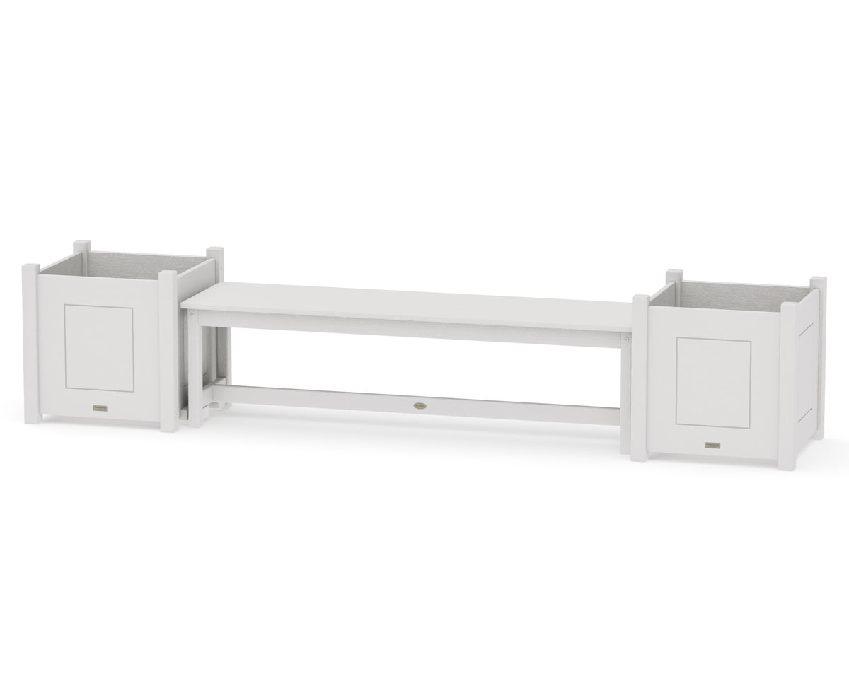 POLYWOOD 60" Country Living Straight Planter Bench Set - Large in Vintage White