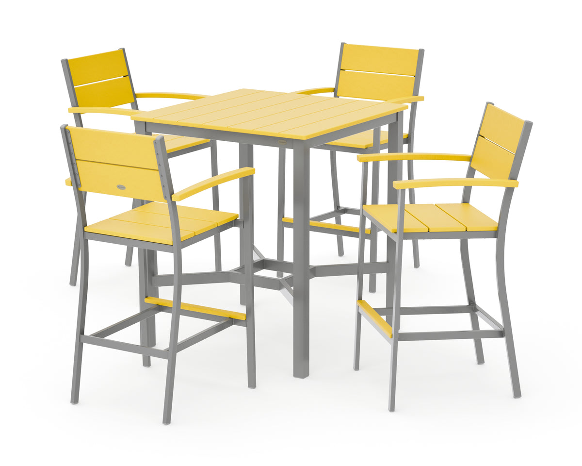 POLYWOOD Main Street 5-Piece Bar Set in Silver / Lemon