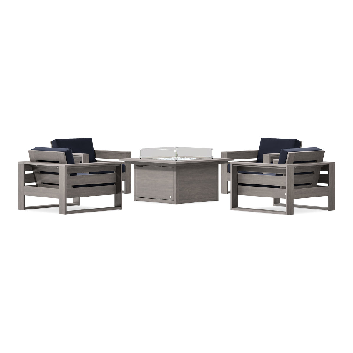 POLYWOOD PW Designer Series Latitude 5-Piece Lounge Fire Table Set in Driftwood / Navy