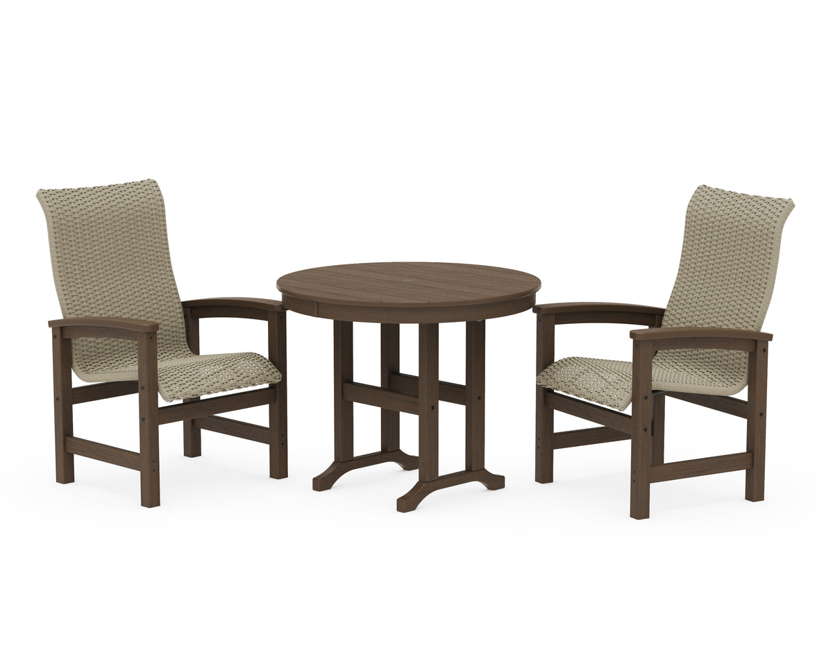 POLYWOOD Coastal Woven High-Back 3-Piece Farmhouse Dining Set in Kona / Dune Grass
