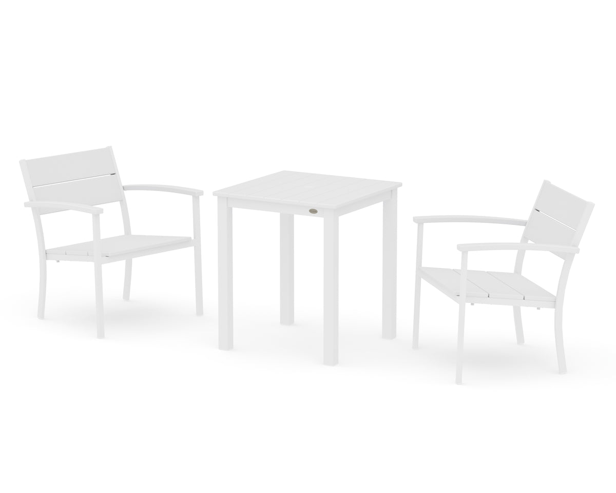POLYWOOD Main Street 3-Piece Square Dining Set in White / White