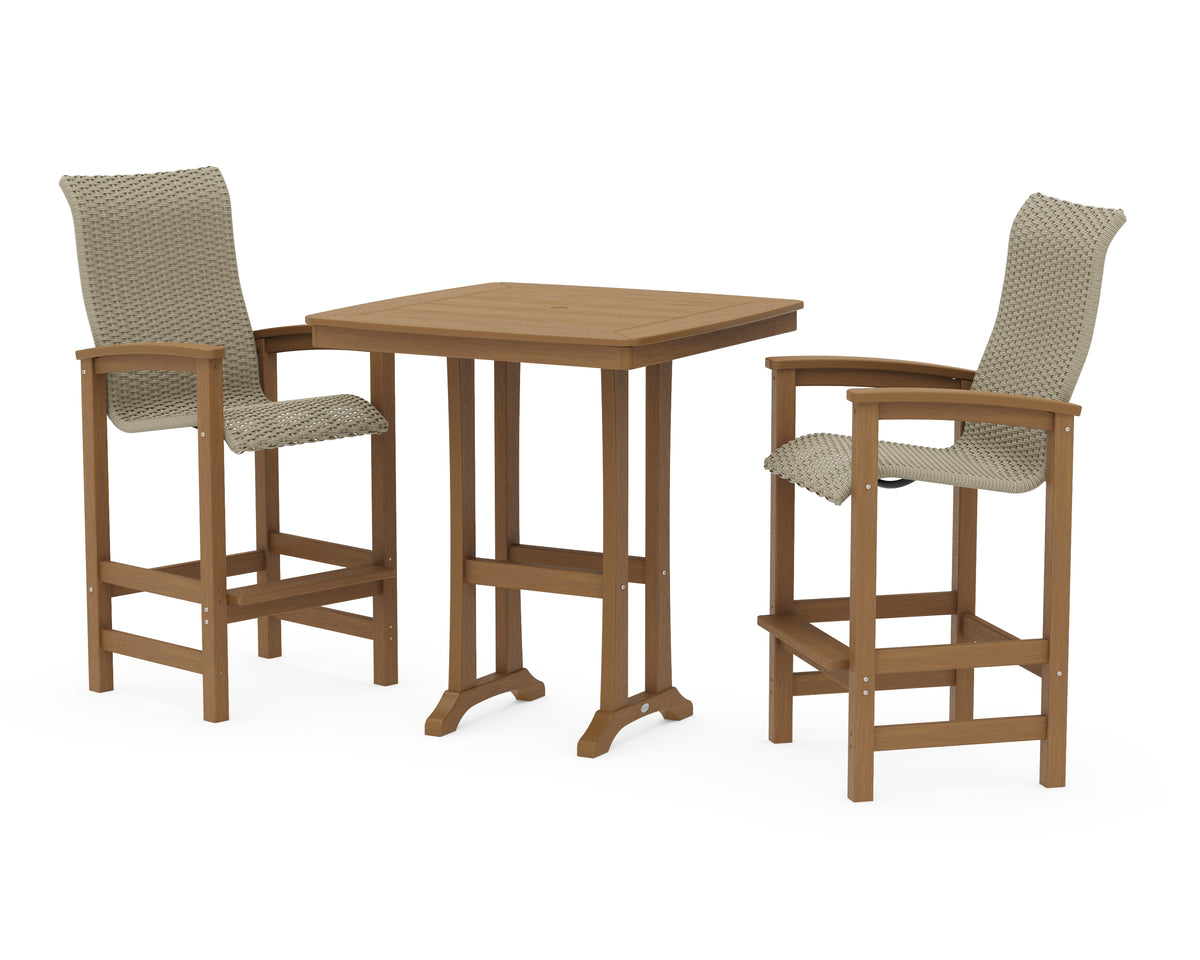 POLYWOOD Coastal Woven High-Back 3-Piece Bar Set in Natural / Dune Grass