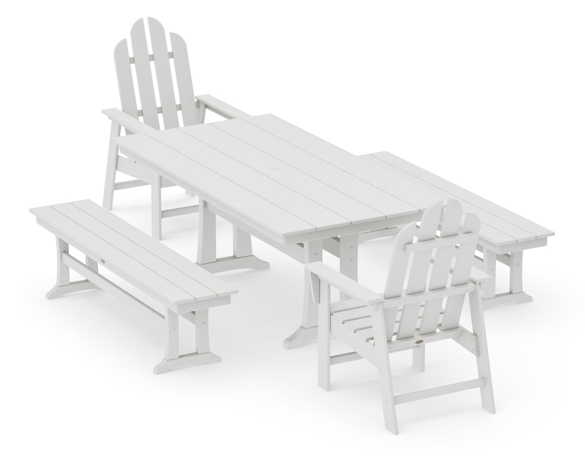 POLYWOOD Long Island 5-Piece Farmhouse Dining Set with Trestle Legs - 37" x 72" Table in Vintage White