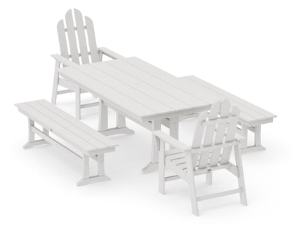 POLYWOOD Long Island 5-Piece Farmhouse Dining Set with Trestle Legs - 37" x 72" Table in Vintage White
