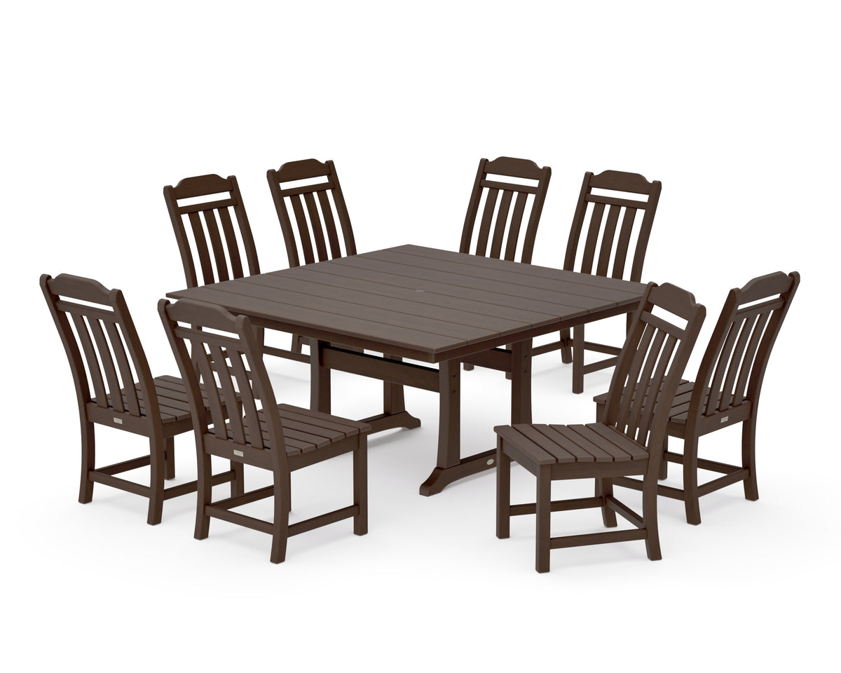 POLYWOOD Cottage 9-Piece Square Farmhouse Side Chair Dining Set with Trestle Legs in Kona