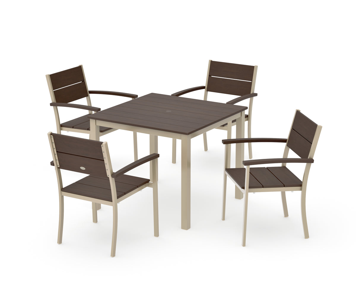 POLYWOOD Main Street 5-Piece Dining Set with Main Street 36" x 36" Dining Table in Sand / Kona