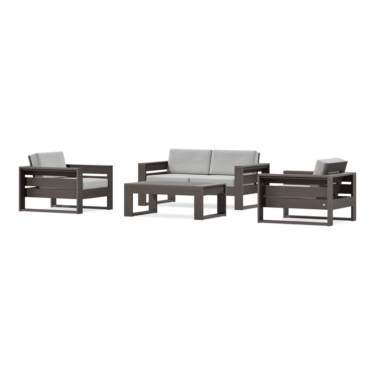 POLYWOOD PW Designer Series Latitude 4-Piece Lounge Loveseat Set in Vintage Coffee / Granite