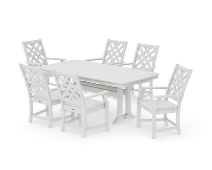 POLYWOOD Wovendale Arm Chair 7-Piece Dining Set with Trestle Legs in Vintage White