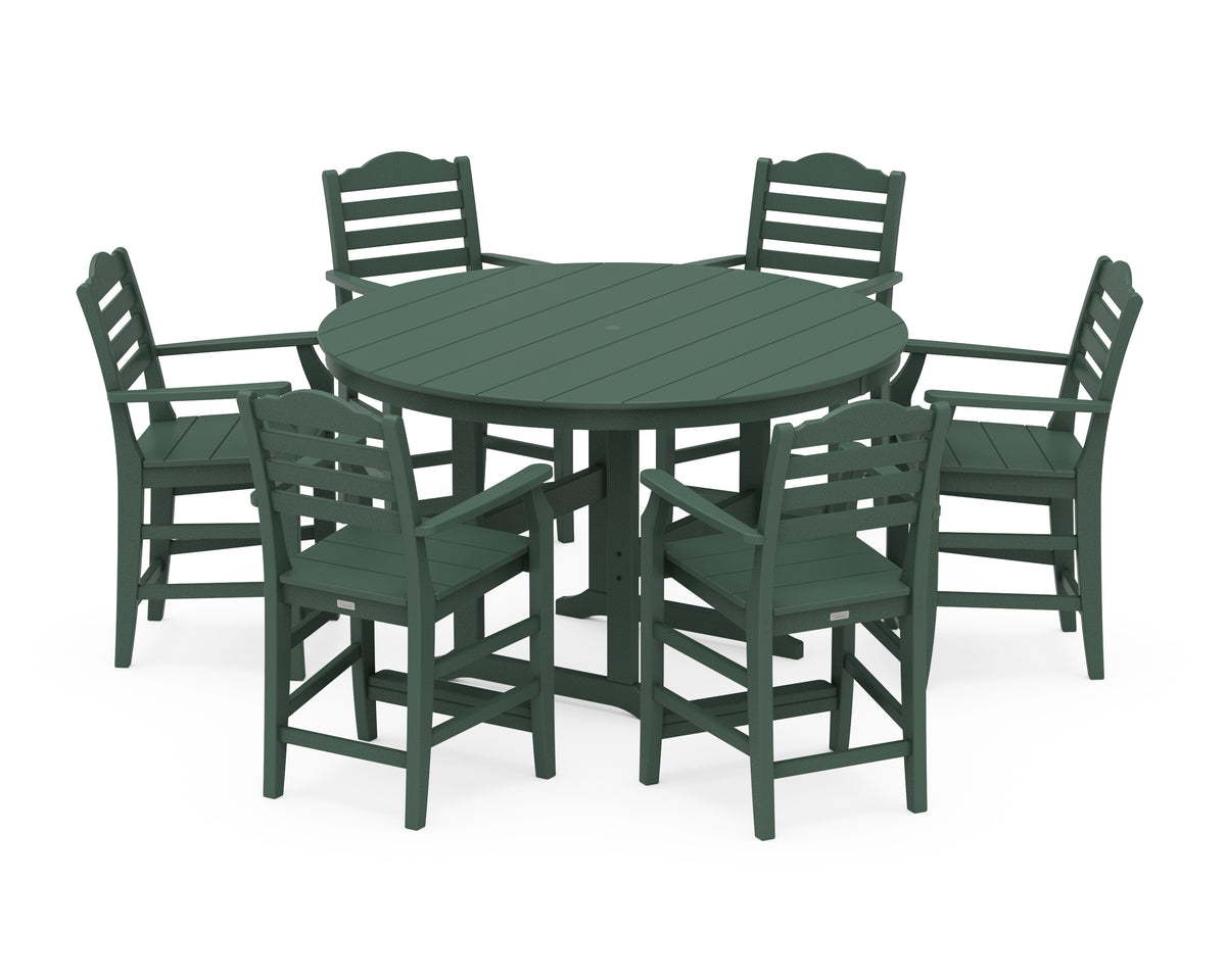 POLYWOOD Savannah 7-Piece Arm Chair Round Farmhouse Counter Set in Green