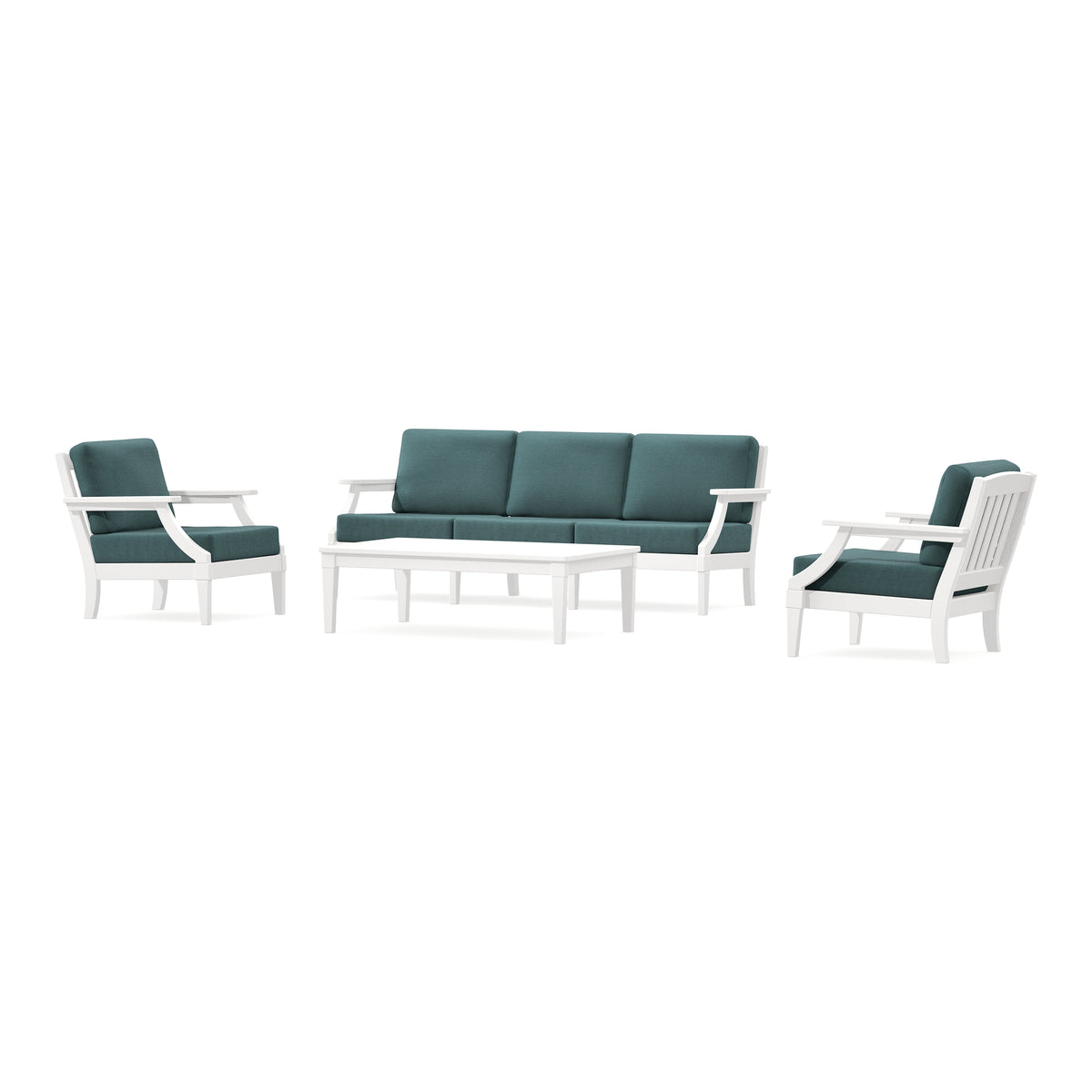 POLYWOOD PW Designer Series Estate 4-Piece Lounge Sofa Set in Vintage White / Ocean Teal