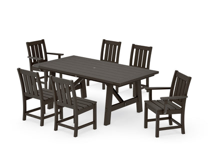 POLYWOOD Oxford Arm Chair 7-Piece Rustic Farmhouse Dining Set in Vintage Coffee