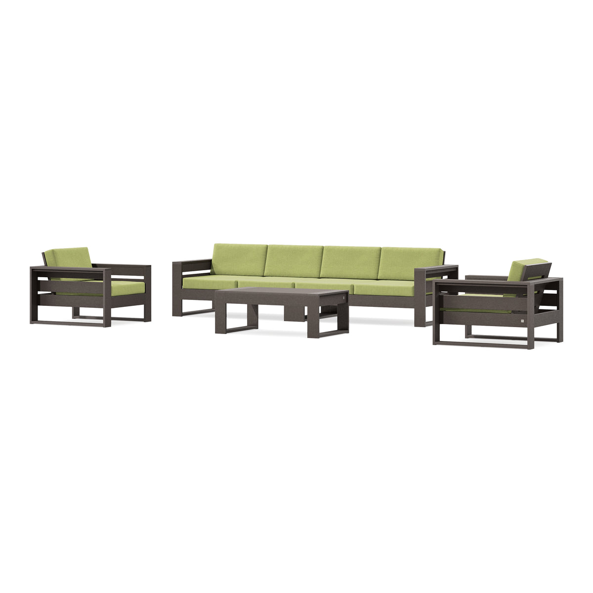 POLYWOOD PW Designer Series Latitude 5-Piece Lounge Sofa Set in Vintage Coffee / Chartreuse Boucle