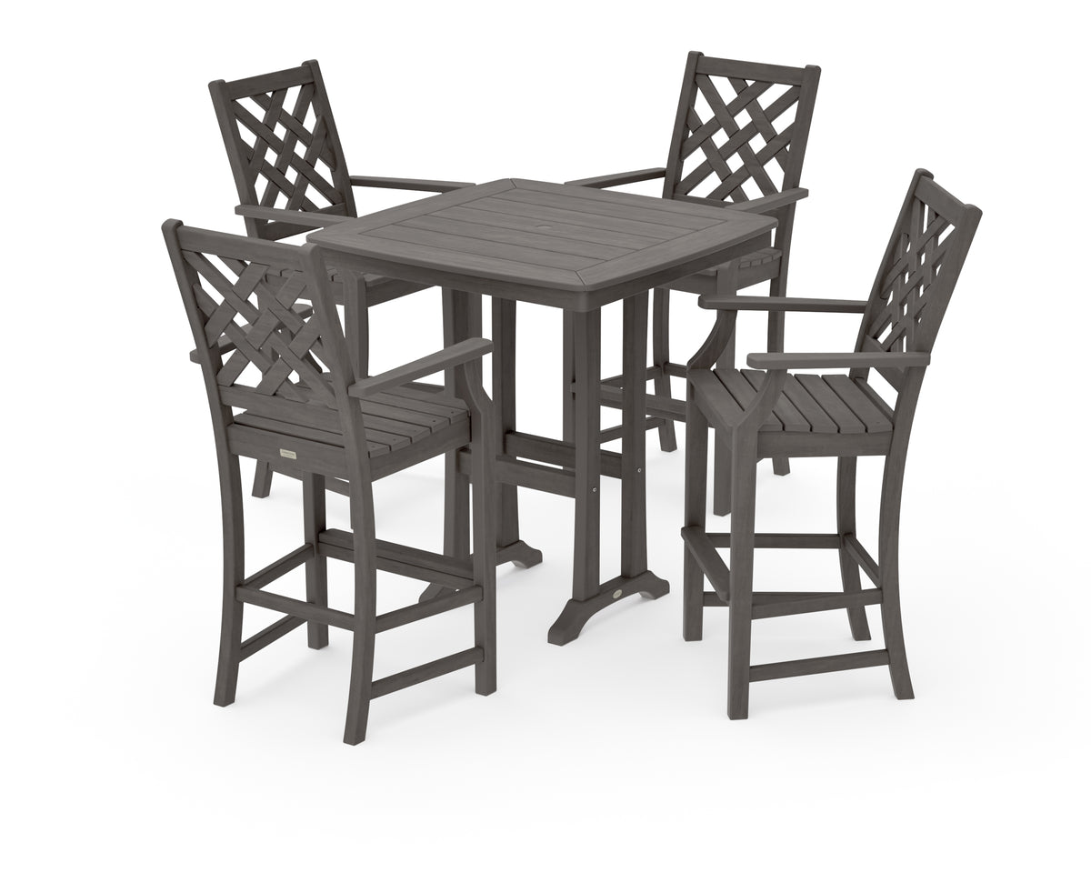 POLYWOOD Country Living Wovendale 5-Piece Bar Set with Trestle Legs in Driftwood