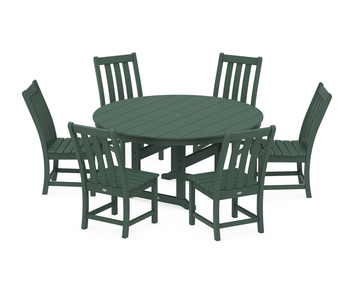 POLYWOOD Vineyard 7-Piece Side Chair Round Farmhouse Dining Set in Green