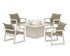 POLYWOOD EDGE Woven 5-Piece Lounge Chair Seating Set with Fire Pit Table in Sand / Dune Grass
