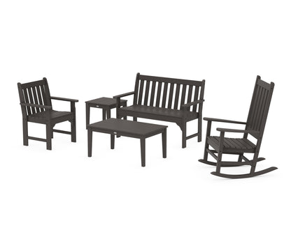 POLYWOOD Vineyard 5-Piece Bench &amp; Rocking Chair Set in Vintage Coffee