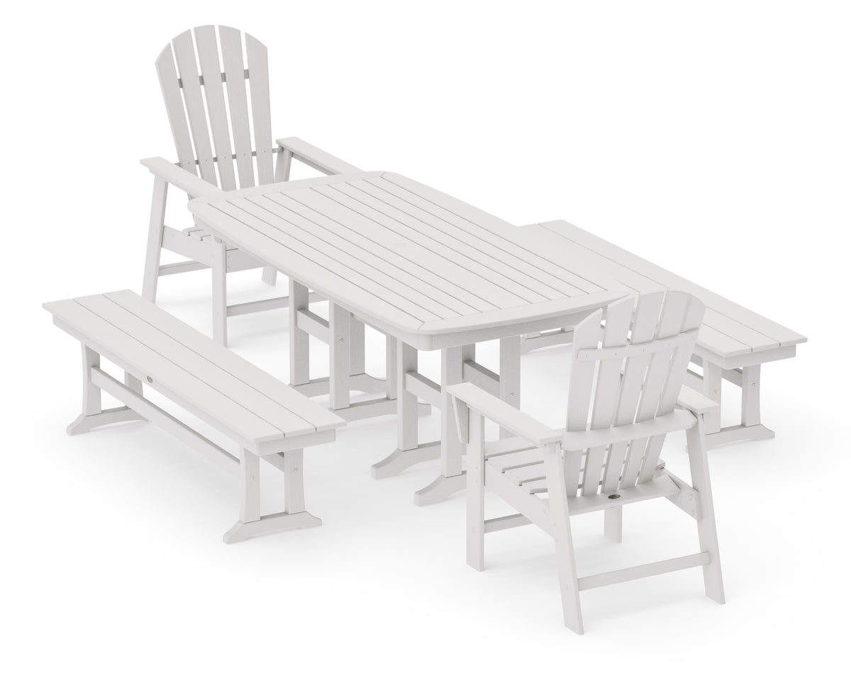 POLYWOOD South Beach 5-Piece Dining Set with Benches - 37" x 72" Table in Vintage White