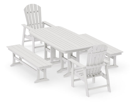 POLYWOOD South Beach 5-Piece Dining Set with Benches - 37" x 72" Table in Vintage White