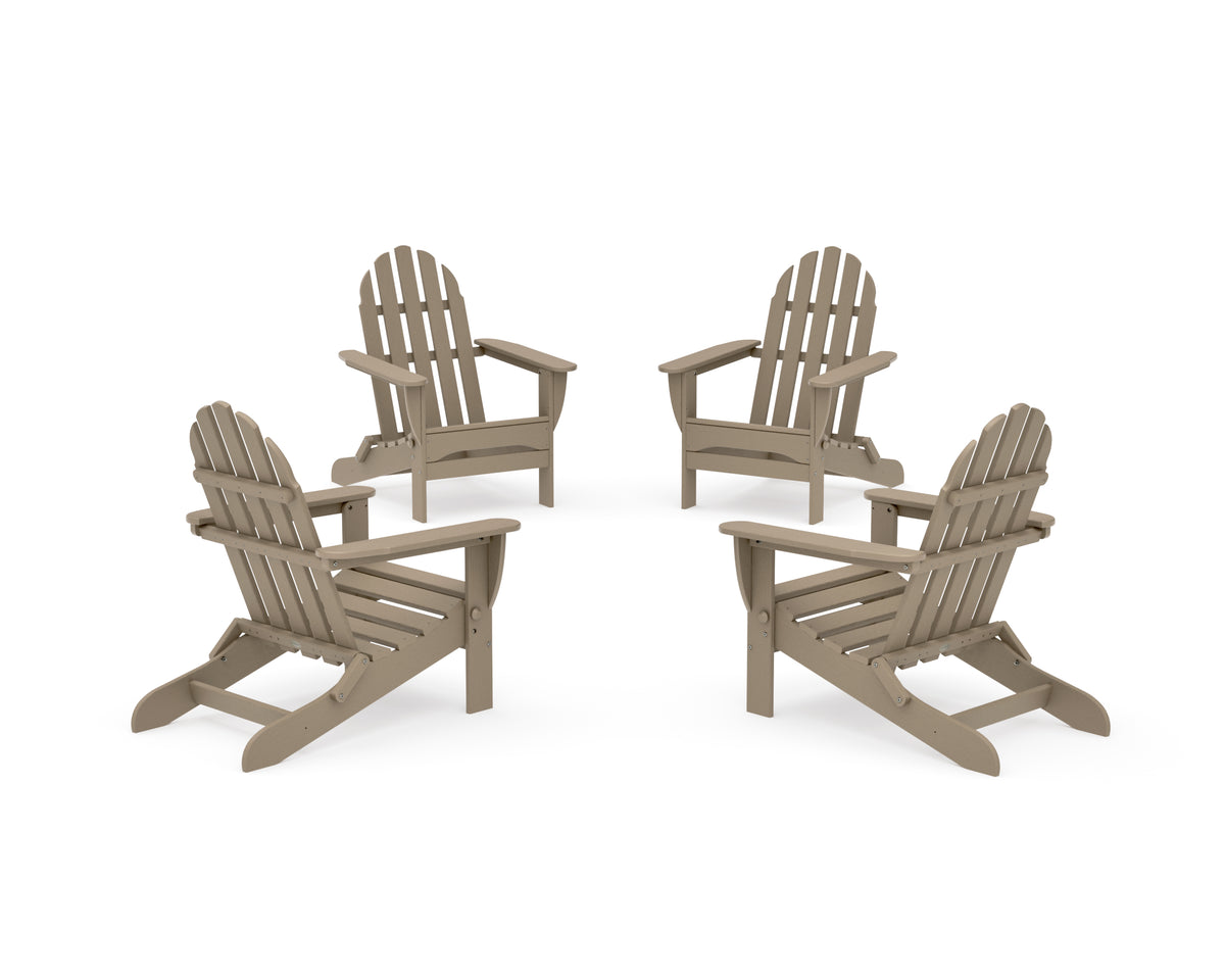 POLYWOOD 4-Piece Classic Folding Adirondack Conversation Set in Vintage Sahara