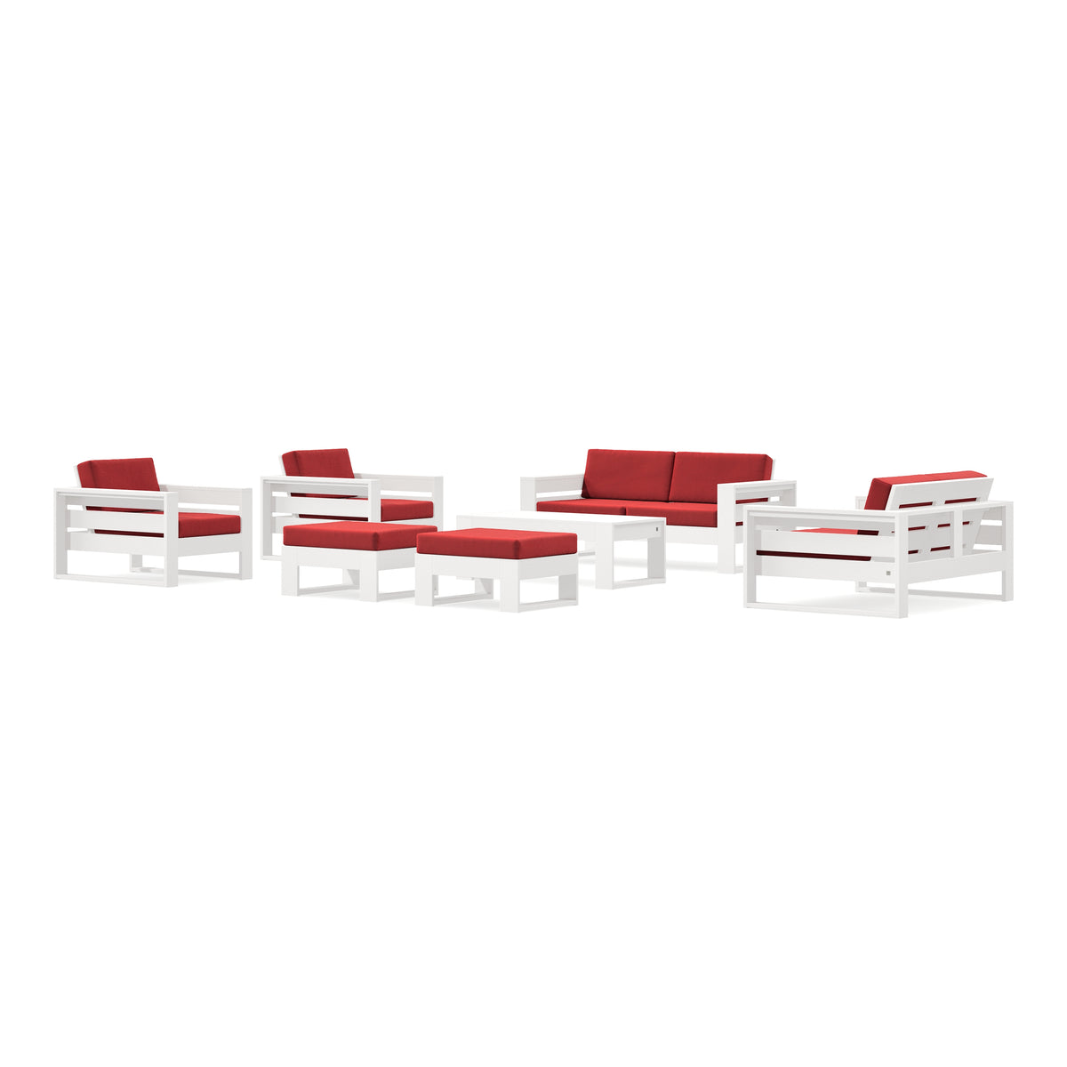 POLYWOOD PW Designer Series Latitude 7-Piece Lounge Loveseat Set in Vintage White / Crimson Linen